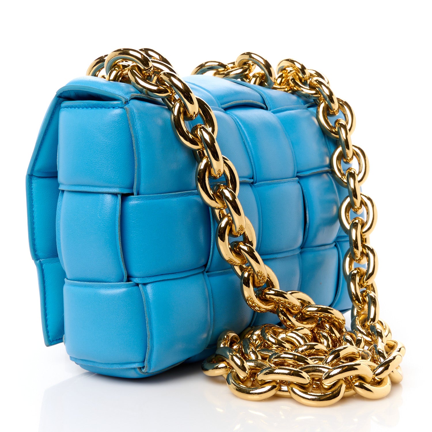Bottega Veneta Lambskin Maxi Intrecciato Padded Chain Cassette Crossbody Bag Swimming Pool 3 of 13