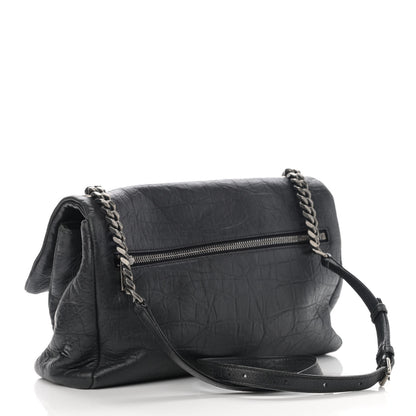 Saint Laurent Calfskin Crocodile Embossed Medium West Hollywood Monogram Fold-Over Black 3 of 10