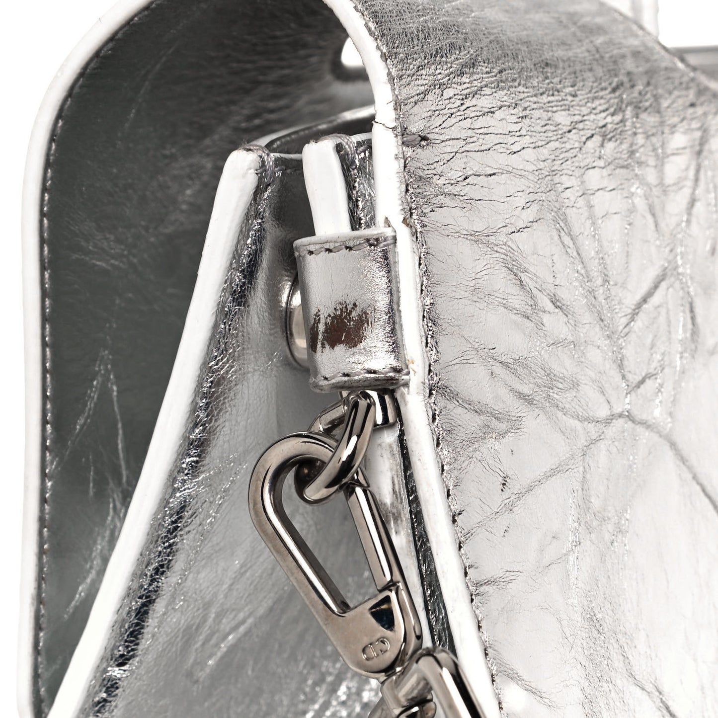 Metallic Calfskin Medium Diorever Flap Silver