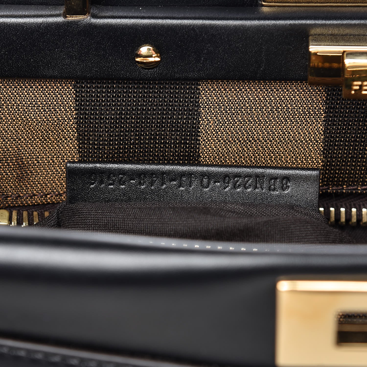 Fendi Vitello Morgan Fabric Jacquard Pequin Medium Peekaboo Iconic Satchel Black Tobacco 9 of 11