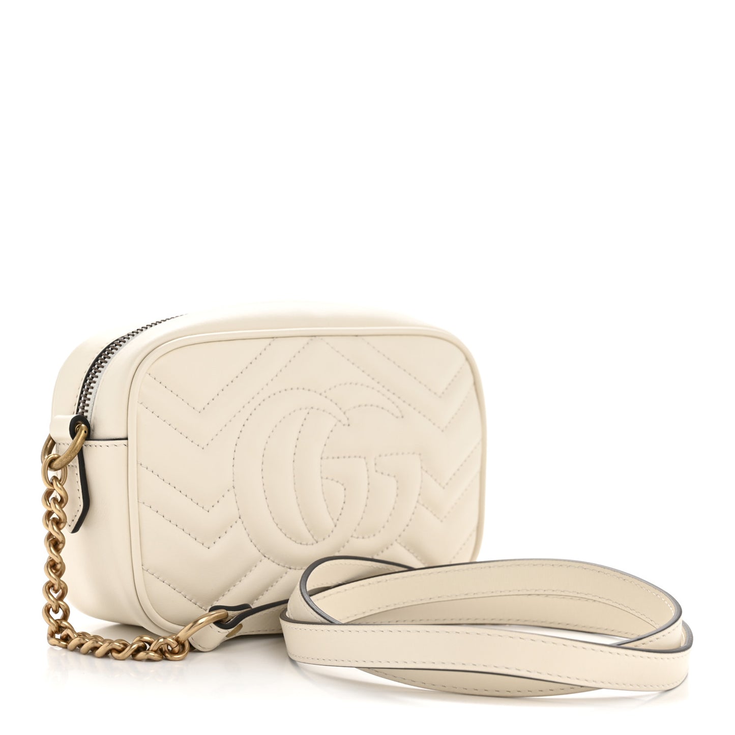 Calfskin Matelasse Mini GG Marmont Chain Shoulder Bag White