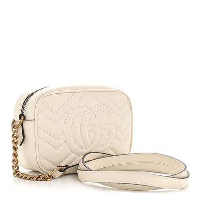 Gucci Calfskin Matelasse Mini GG Marmont Chain Shoulder Bag White 3 of 12