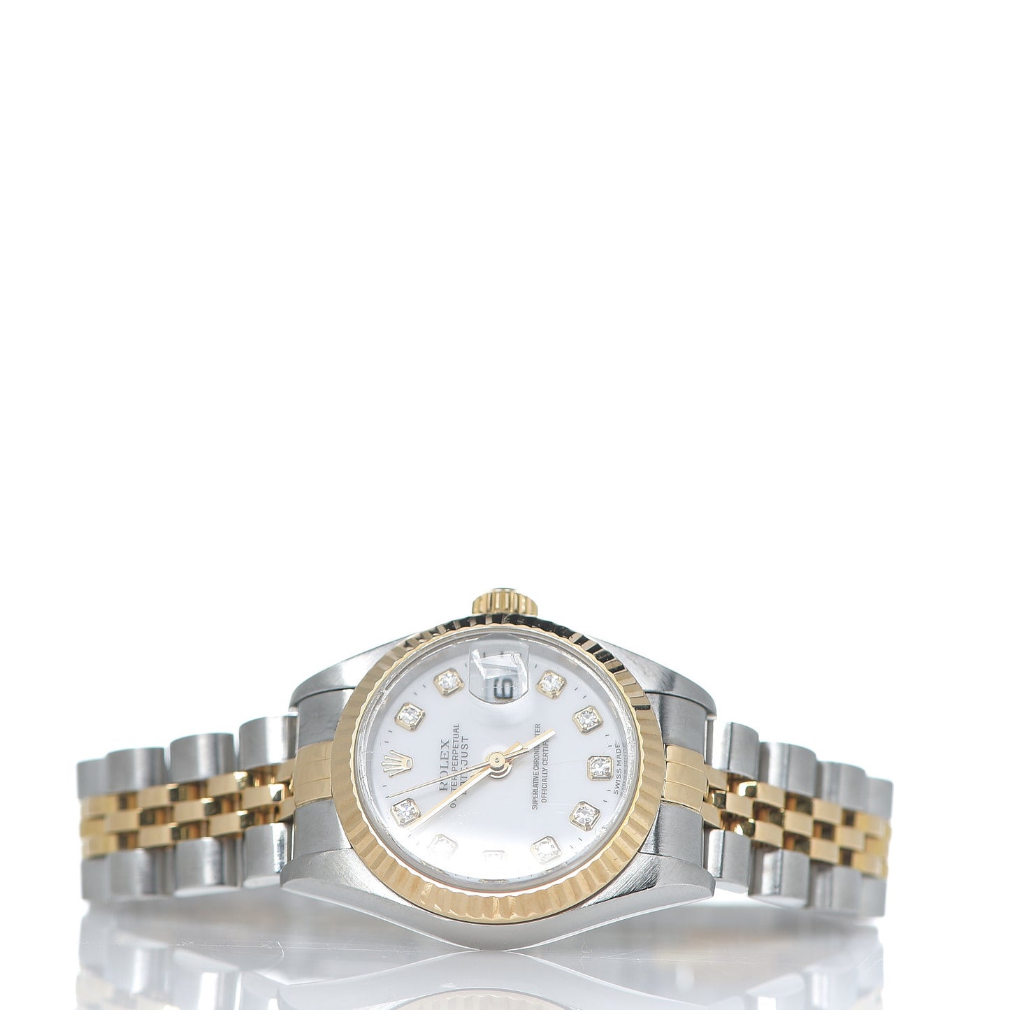Stainless Steel 18K Yellow Gold Diamond 26mm Oyster Perpetual Datejust Watch White 79173