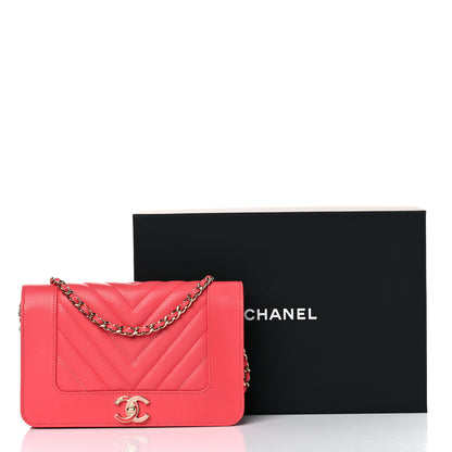 Chanel Chevron Quilted Vintage Mademoiselle Wallet On Chain WOC Dark Pink 15 of 15