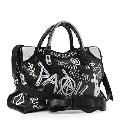 Balenciaga Agneau Arena Graffiti All Over Classic Hardware City Black White 3 of 10