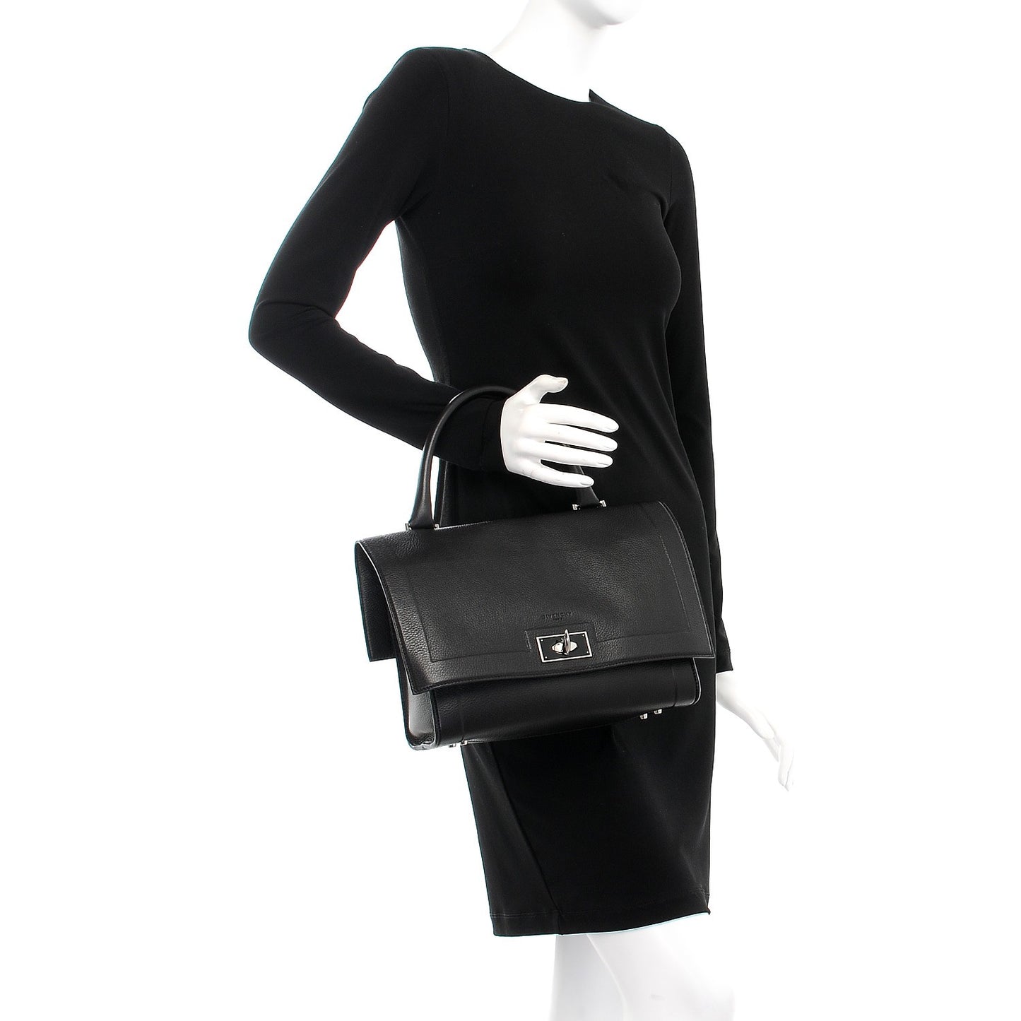 Grained Calfskin Small Shark Lock Satchel Black
