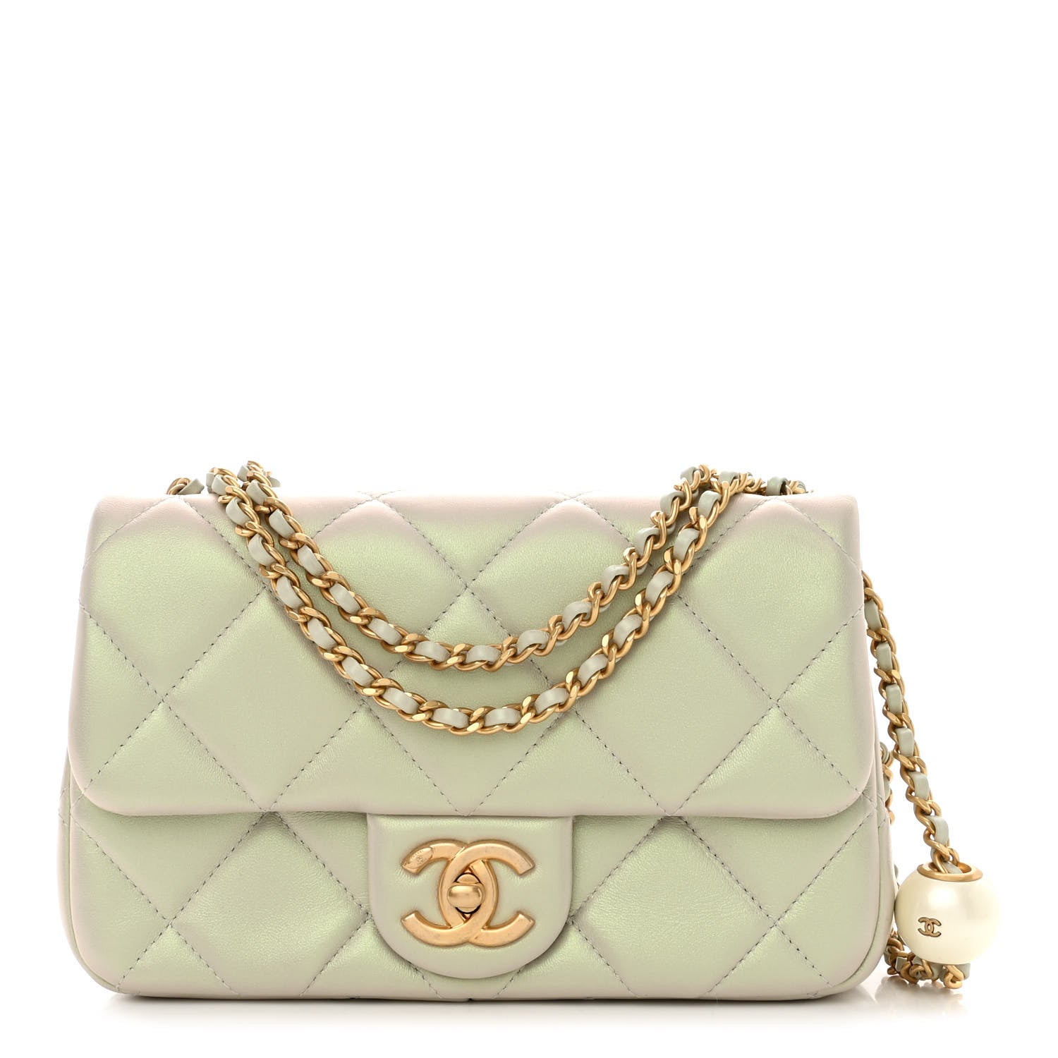 Chanel Pearly Lambskin Quilted Pearl Small Flap Light Grey 1 of 12