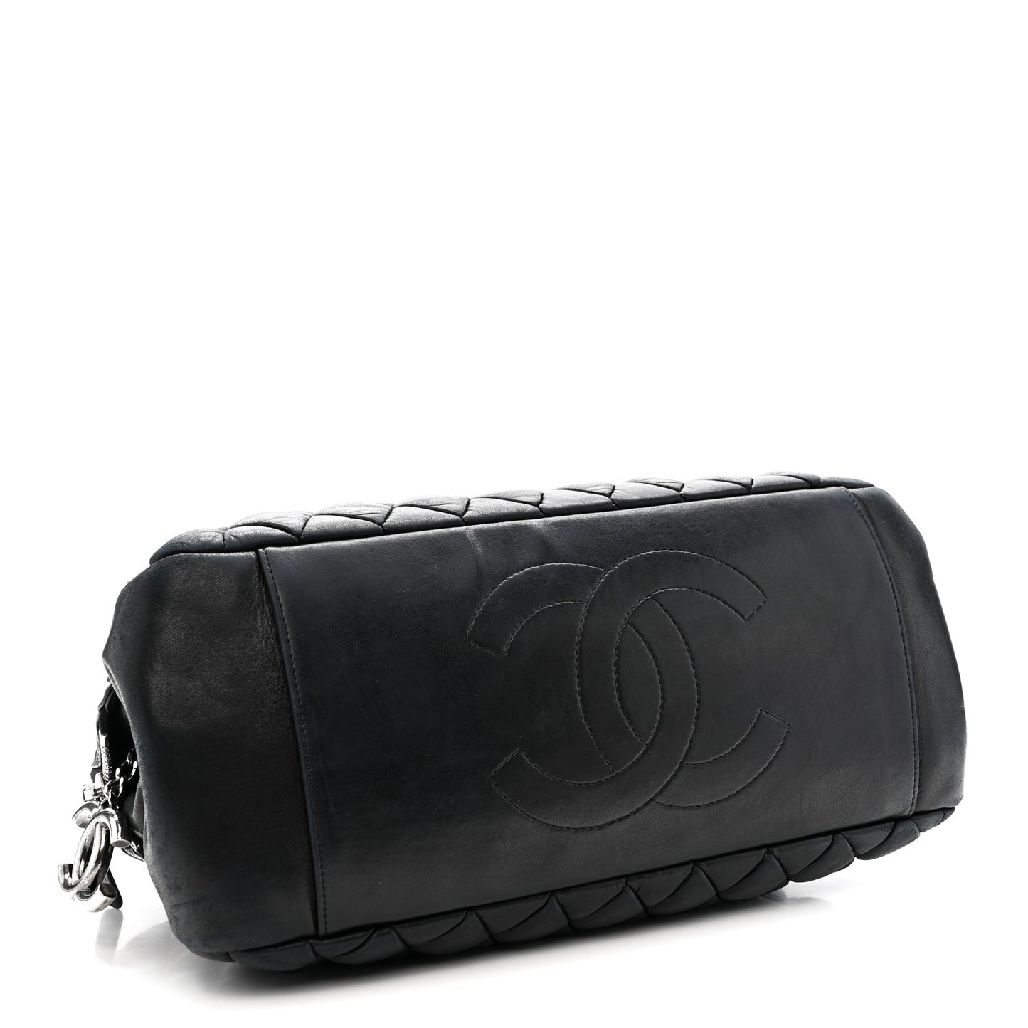 Lambskin Bubble Quilt Small Double Bowling Bag Black