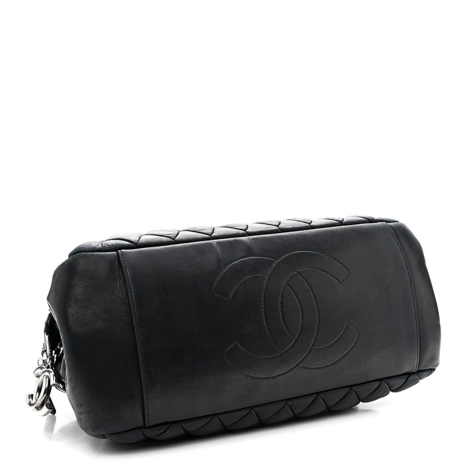 Chanel Lambskin Bubble Quilt Small Double Bowling Bag Black 4 of 11