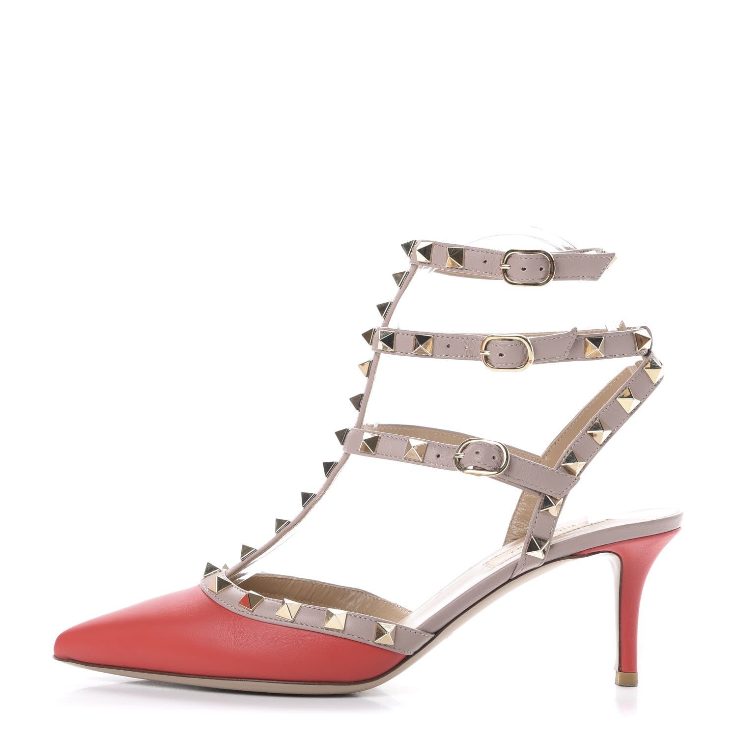 Valentino Garavani Nappa Rockstud Ankle Strap 65mm Pumps 38 Deep Coral Poudre 1 of 12