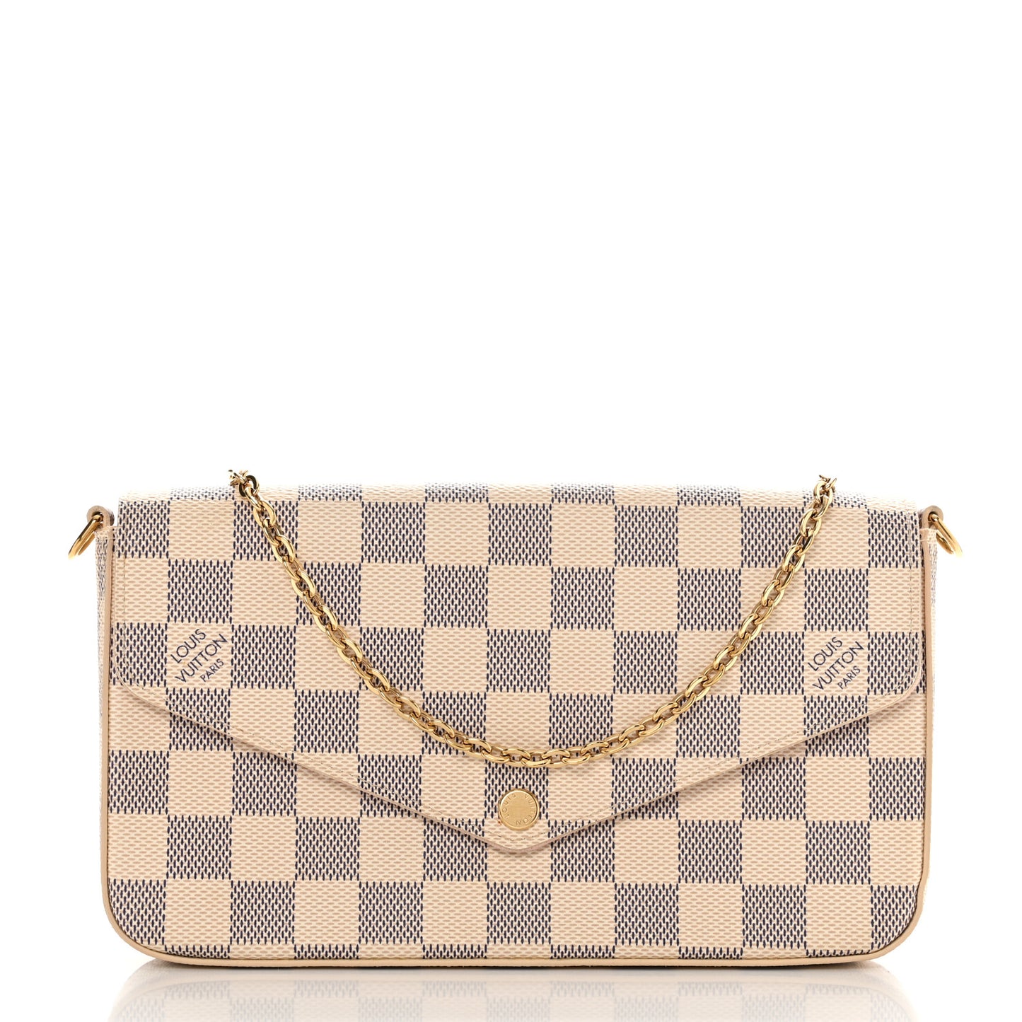 Damier Azur Pochette Felicie Chain Wallet Rose Ballerine