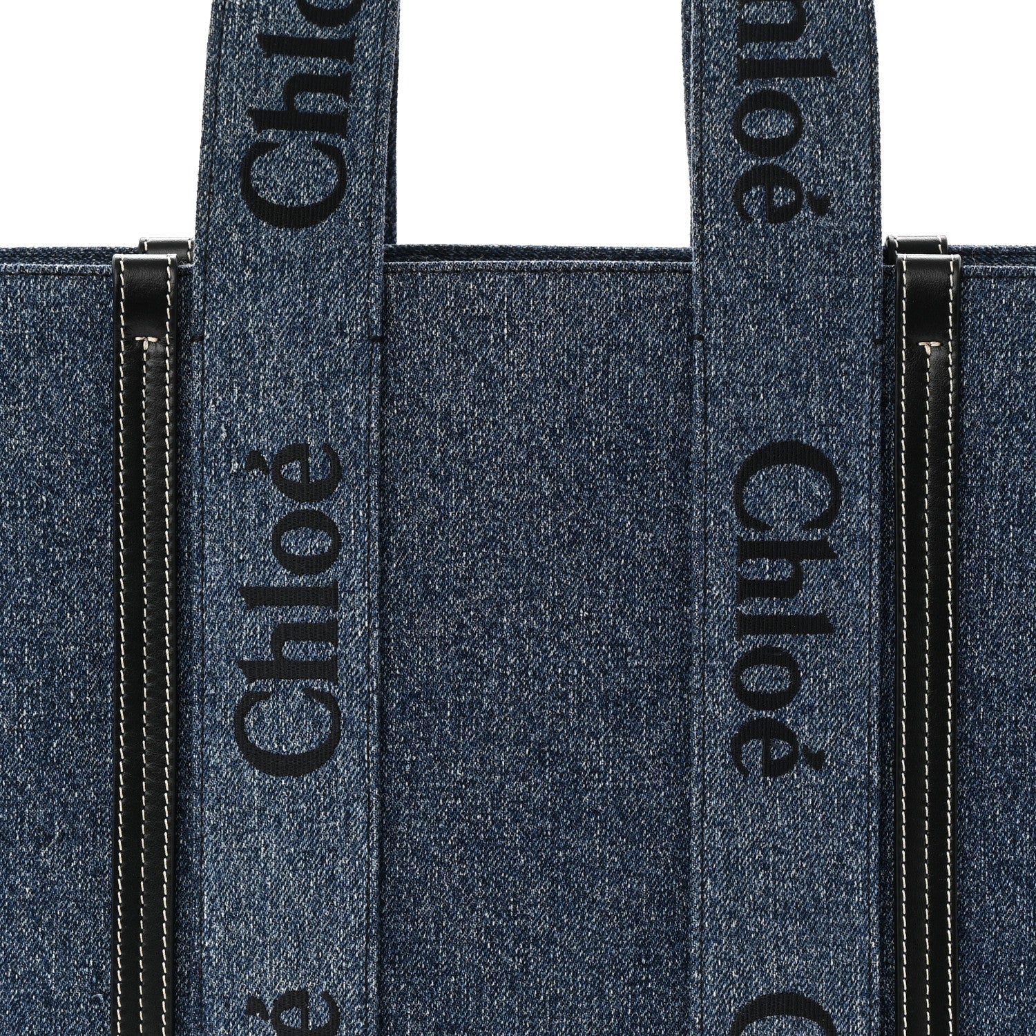 Chloe Denim Calfskin Large Woody Ribbon Tote  Blue 8 of 10