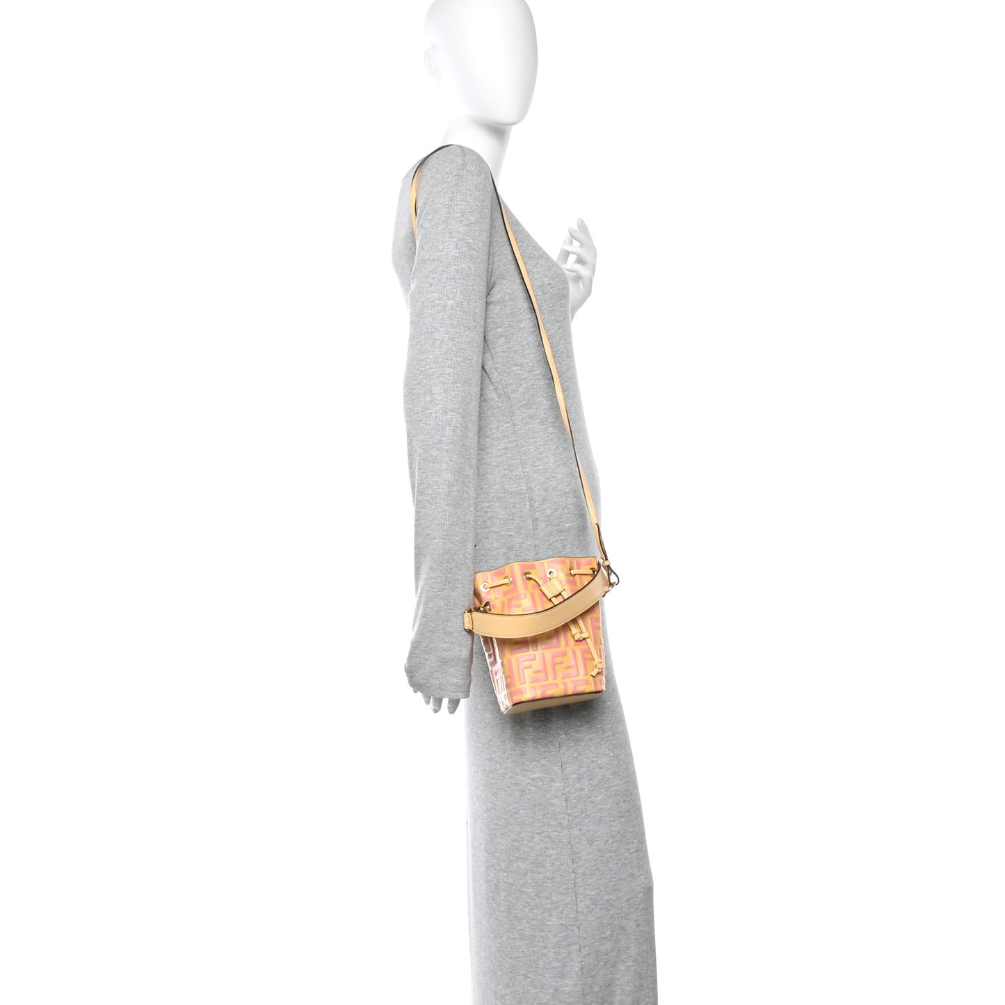 Vitello Liberty F is Fendi Bi-Color FF 1974 Embossed Mini Mon Tresor Bucket Bag Savana Lollypop