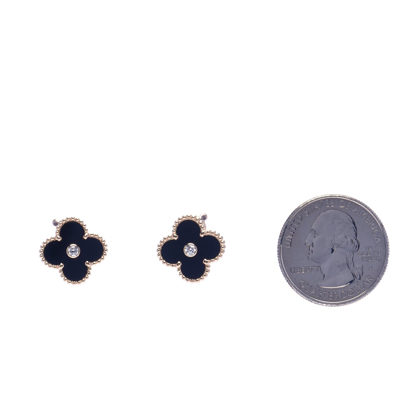 18K Rose Gold Diamond Black Onyx Vintage Alhambra Earrings