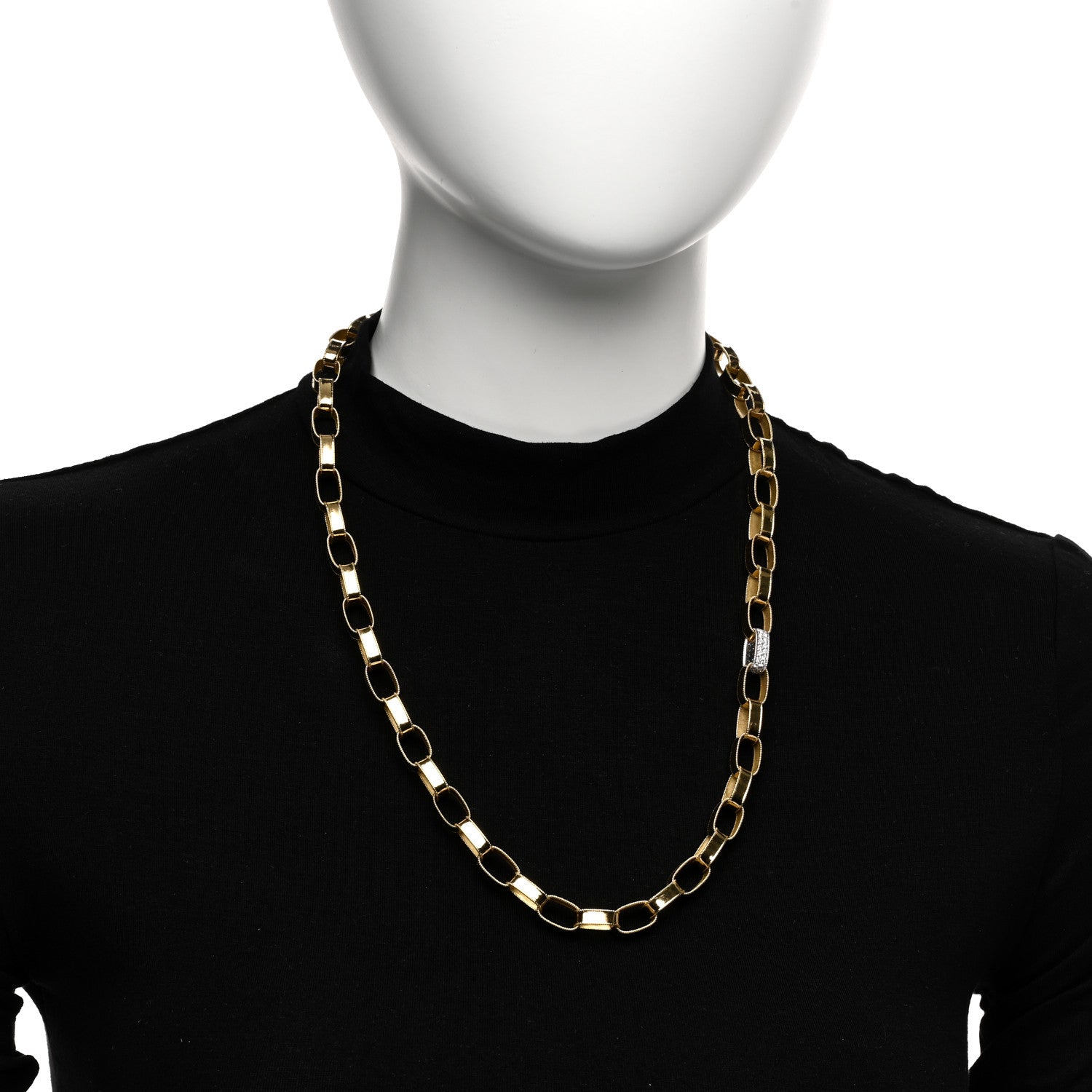 Roberto Coin 18K Yellow White Gold Diamond Link Pave Necklace 2 of 4