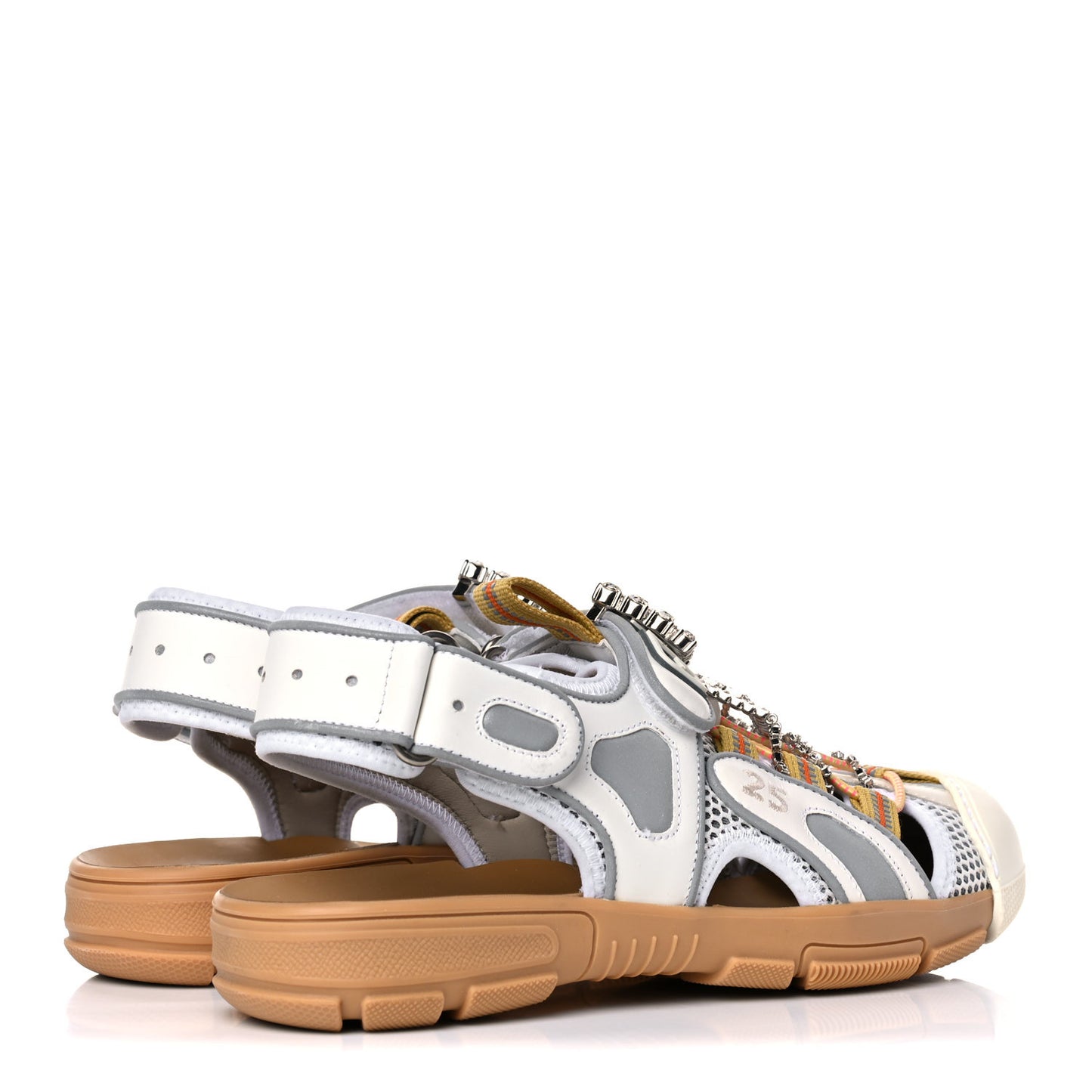 Mesh Fabric Tinsel Sport Sandals 38 White Silver
