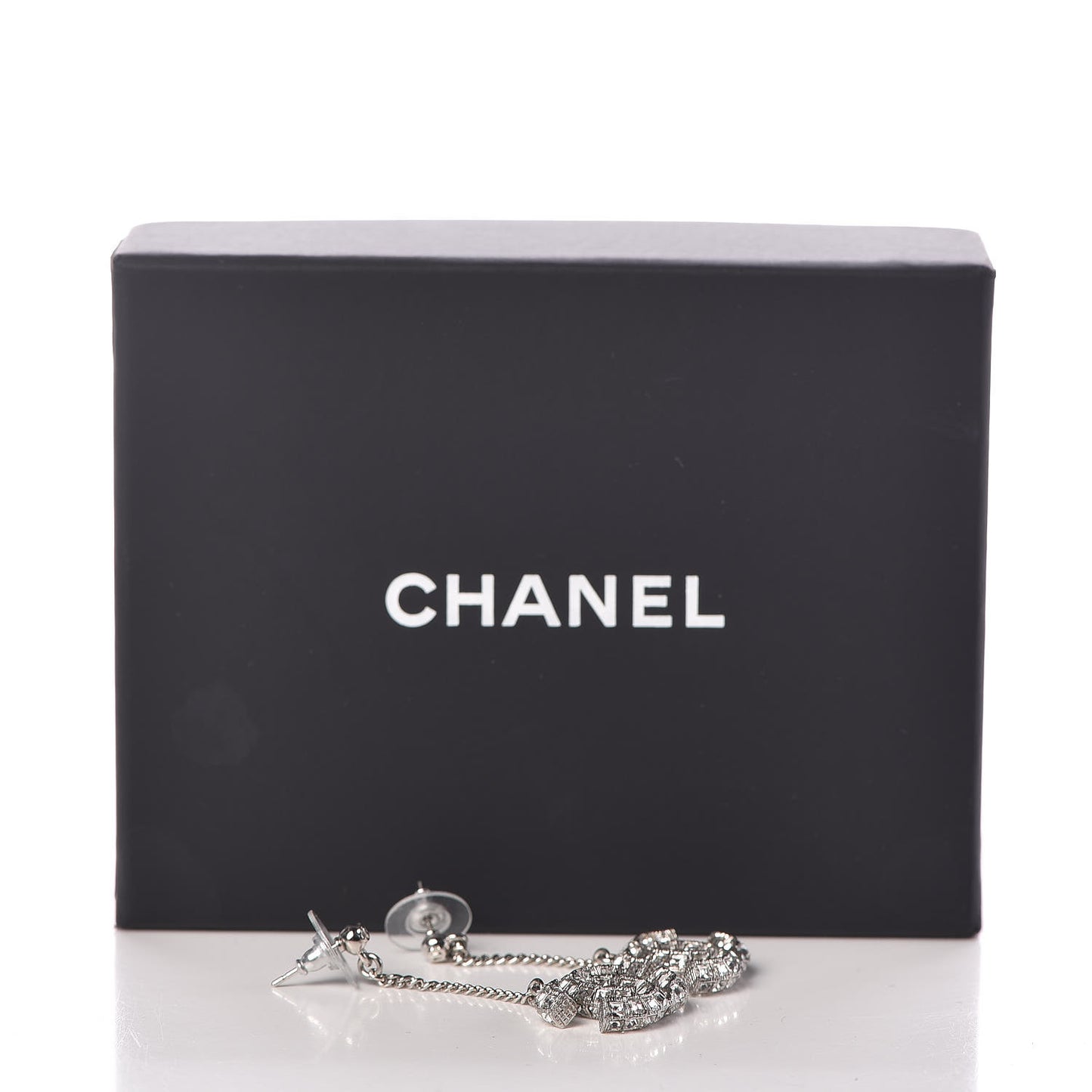 Baguette Crystal CC Drop Earrings Silver