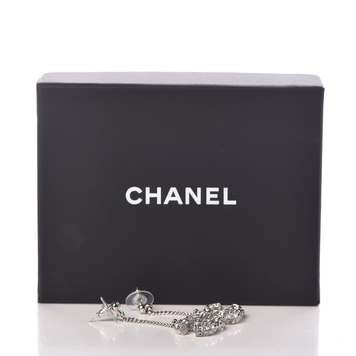 Chanel Baguette Crystal CC Drop Earrings Silver 4 of 4