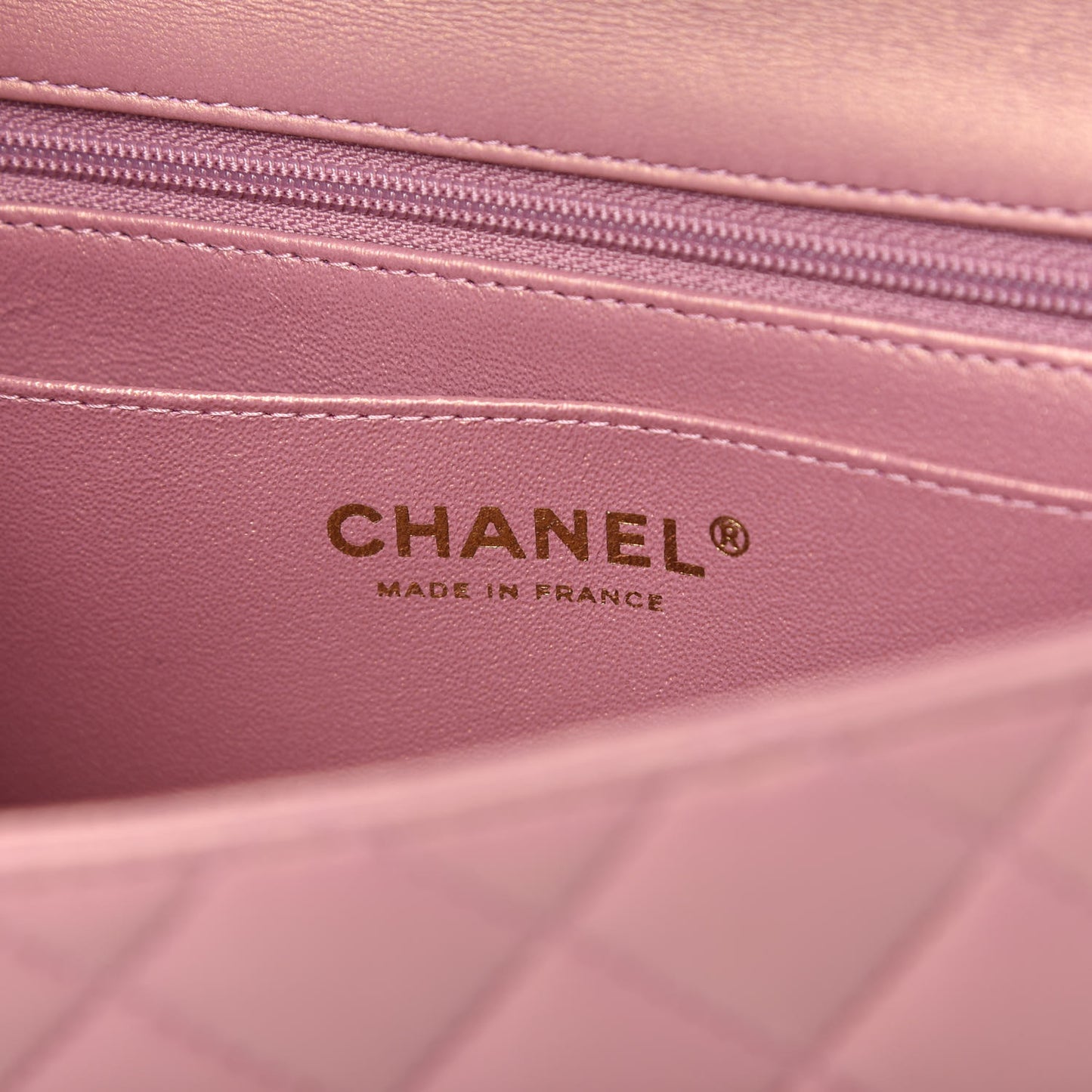 Iridescent Lambskin Quilted Mini Top Handle Rectangular Flap Pink