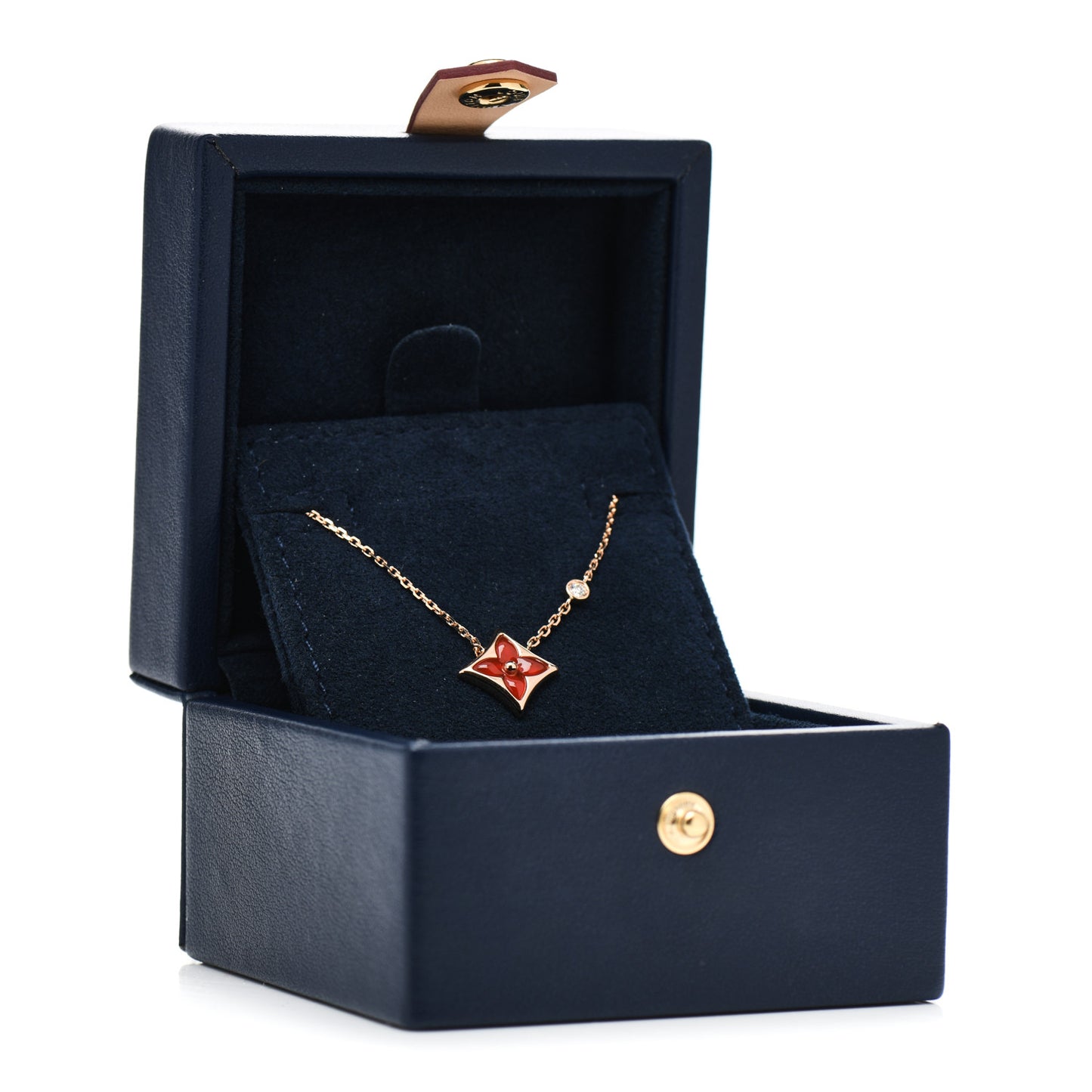 18K Pink Gold Diamond Carnelian Color Blossom BB Star Pendant Necklace