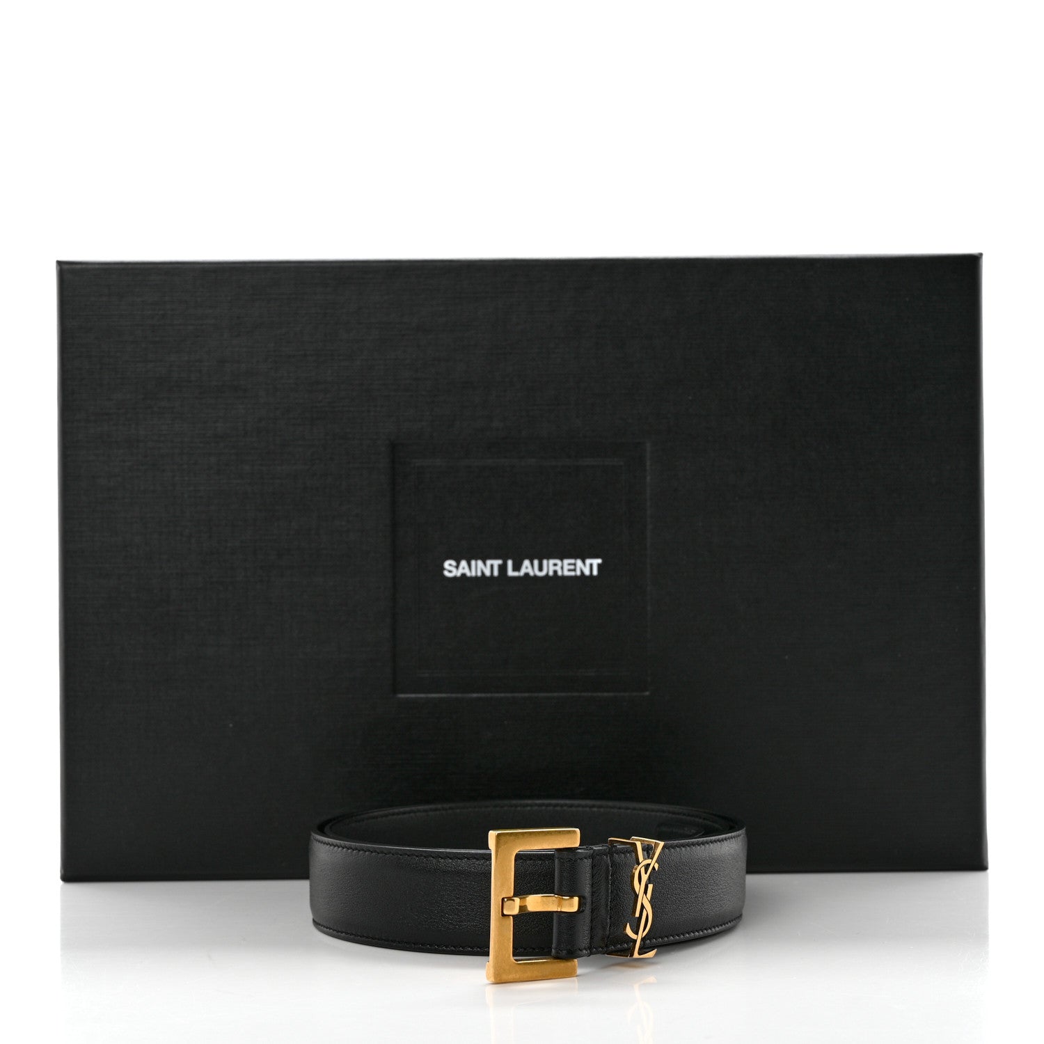 Saint Laurent Smooth Calfskin Monogram Square Buckle Belt 85 34 Black 8 of 8