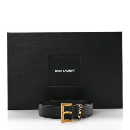 Saint Laurent Smooth Calfskin Monogram Square Buckle Belt 85 34 Black 8 of 8