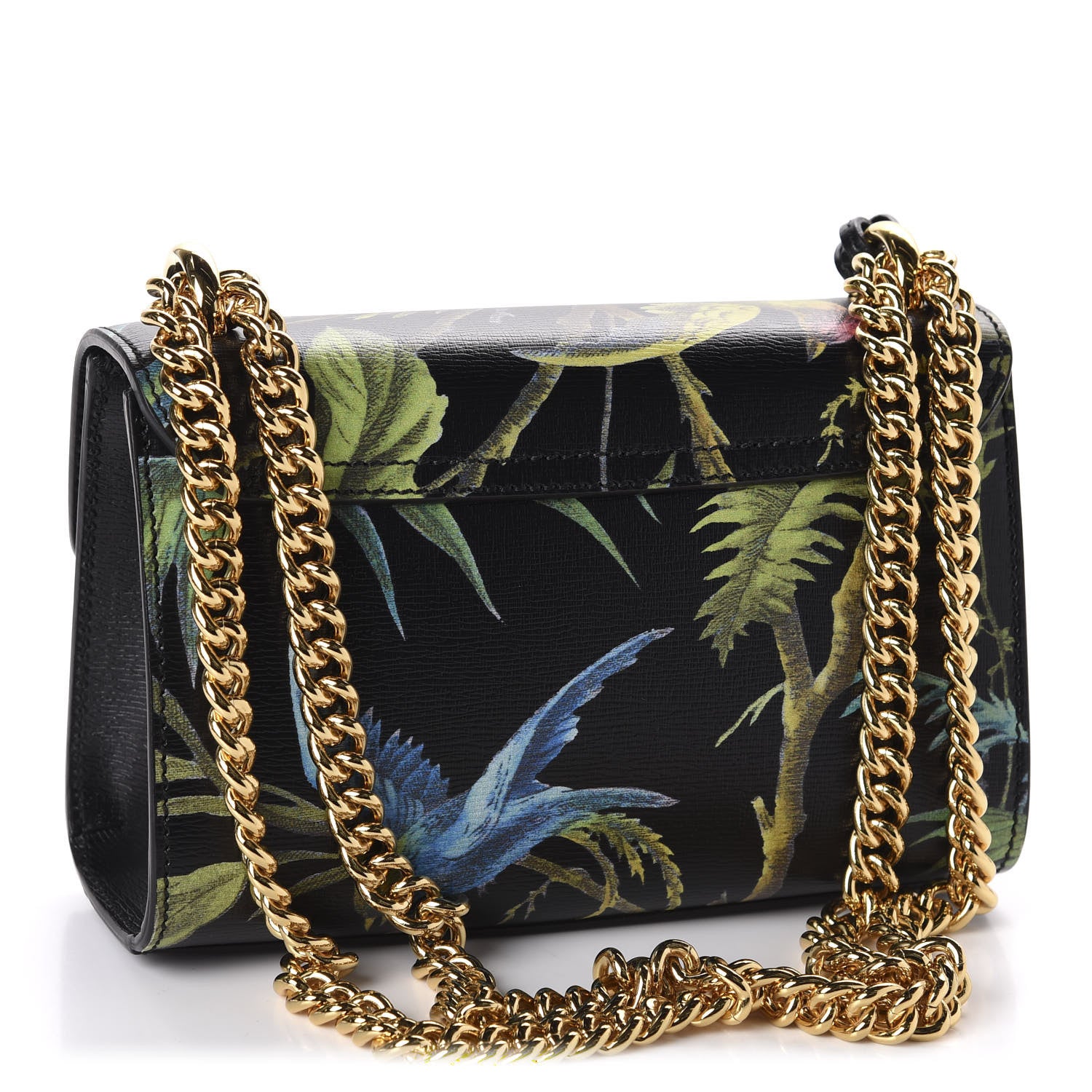 Gucci Calfskin Tropical Print Small Padlock Shoulder Bag Black Multi 2 of 9