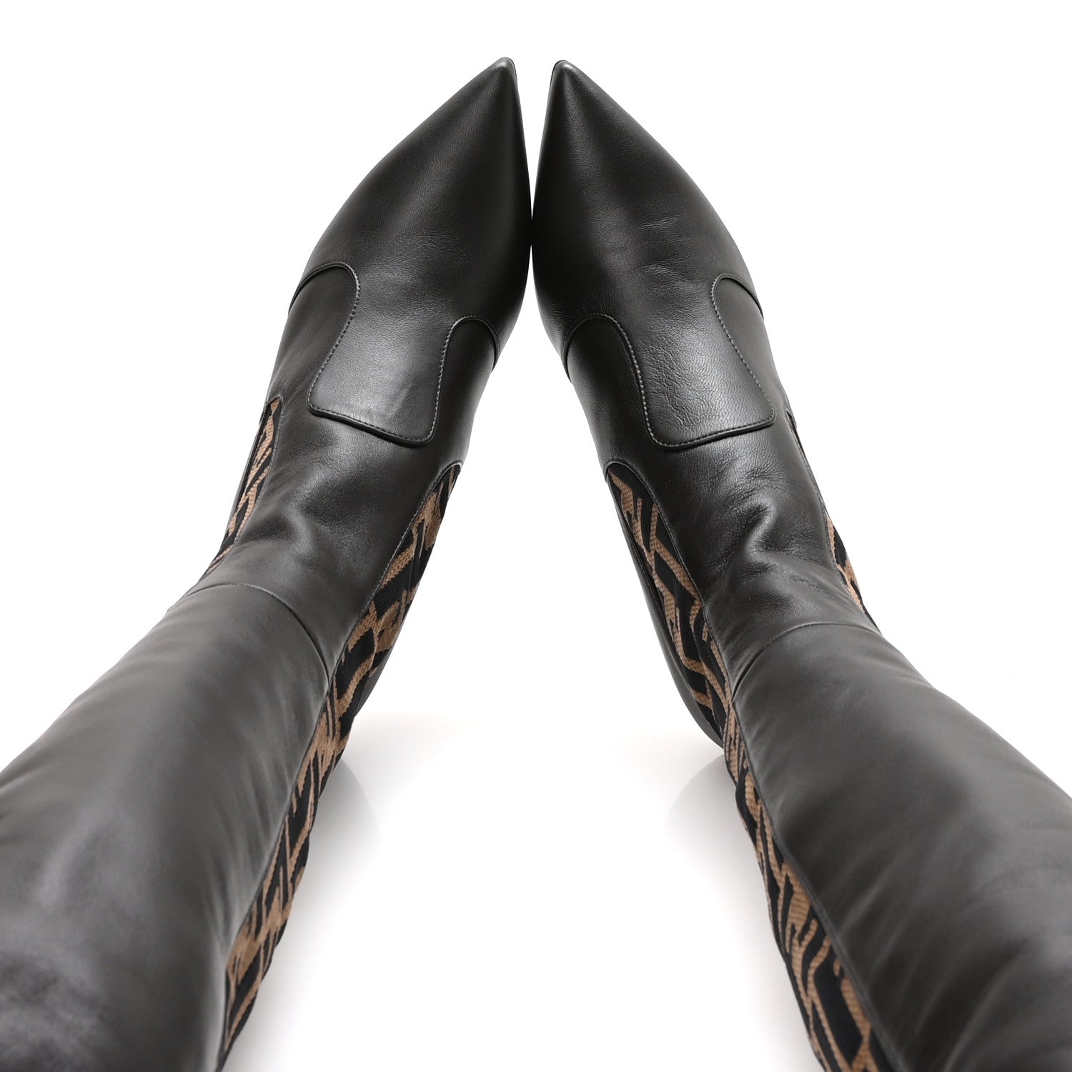 Fendi Nappa Microfiber Fabric FF Rockoko Thigh High Boots 37 Ebano Tobacco Black 2 of 8