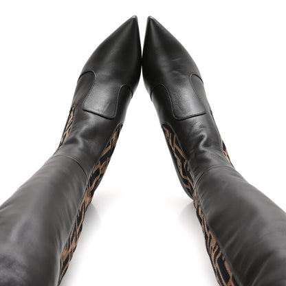 Fendi Nappa Microfiber Fabric FF Rockoko Thigh High Boots 37 Ebano Tobacco Black 2 of 8