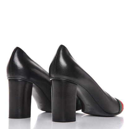 Gucci Calfskin Interlocking GG Web Mid Heel Pumps 10 Black 4 of 12