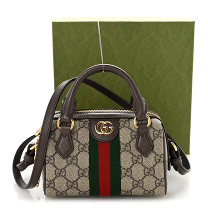 Gucci GG Supreme Monogram Textured Dollar Calfskin Web Super Mini Ophidia Top Handle Bowler Bag  Beige Ebony New Acero 12 of 12