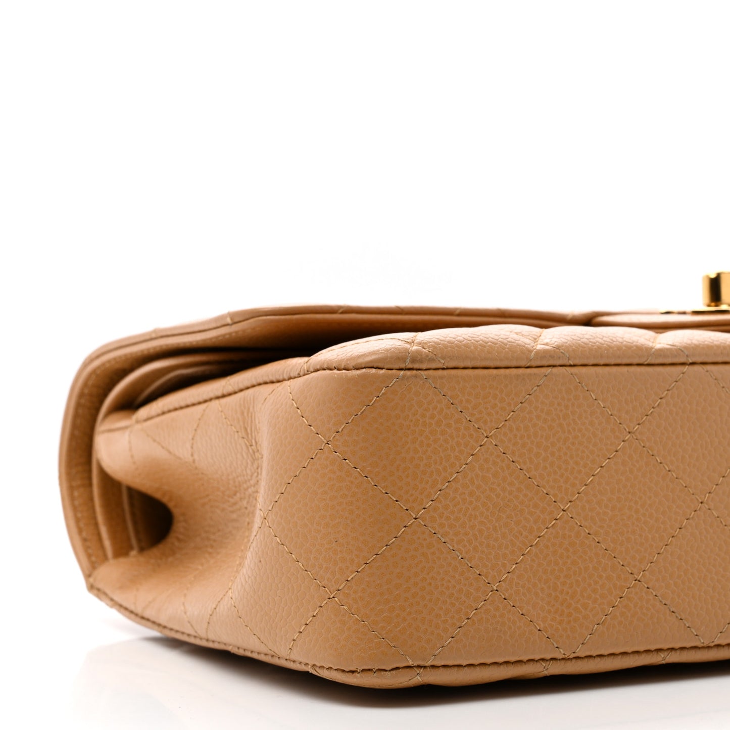 Caviar Quilted Medium Double Flap Beige
