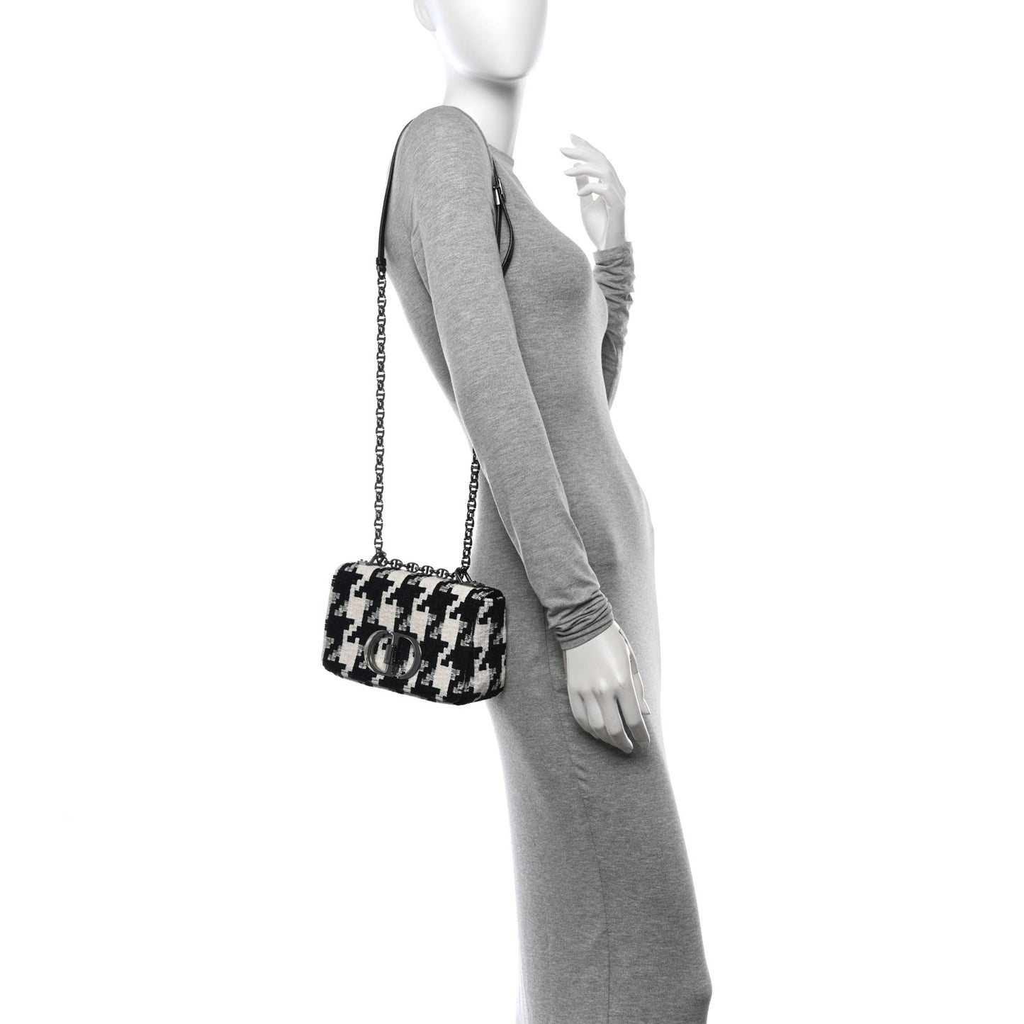 Tweed Macro Houndstooth Small Caro Bag Black White