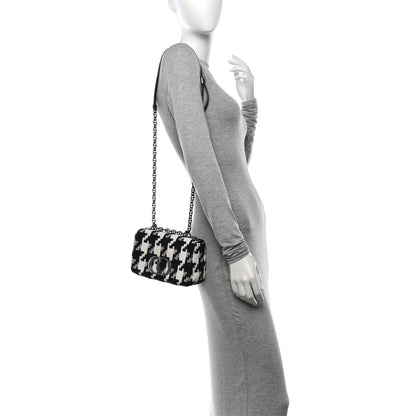 Christian Dior Tweed Macro Houndstooth Small Caro Bag Black White 2 of 13