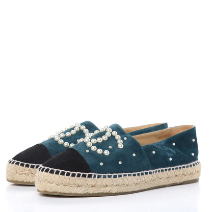 Chanel Suede Pearl CC Espadrilles 39 Teal 3 of 11