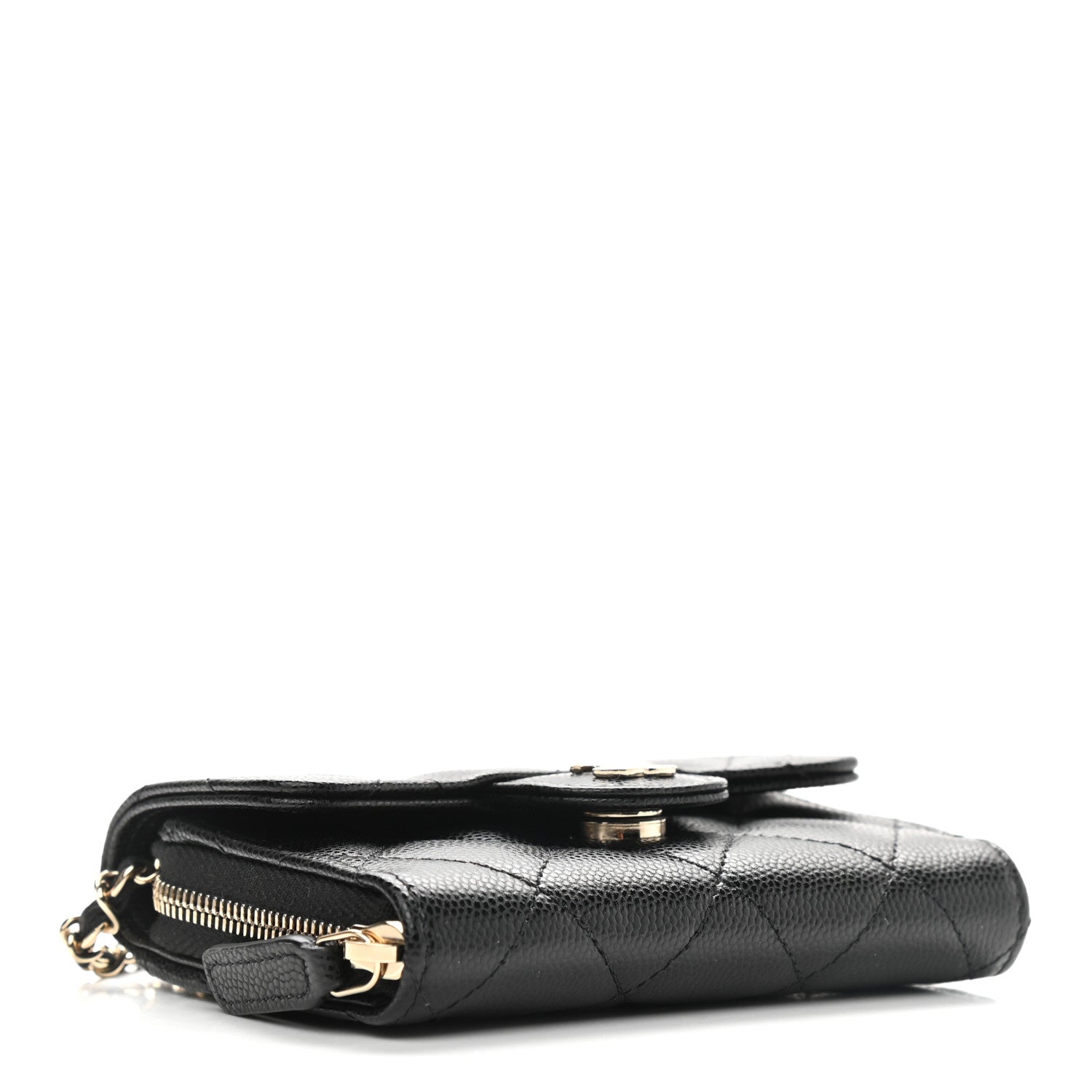 Chanel Caviar Quilted Flap Zip Card Holder On Chain Black 4 of 9