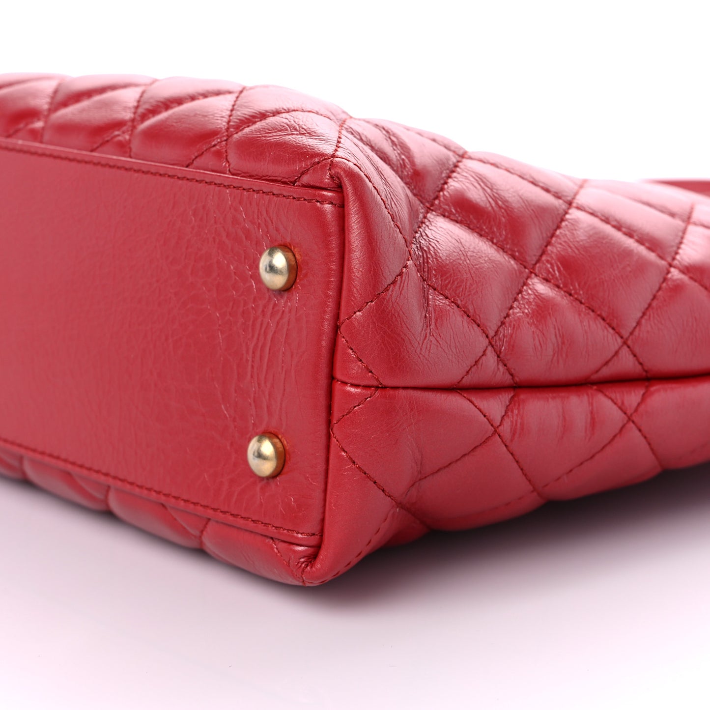 Aged Calfskin Quilted Drawstring Shopping Tote Red