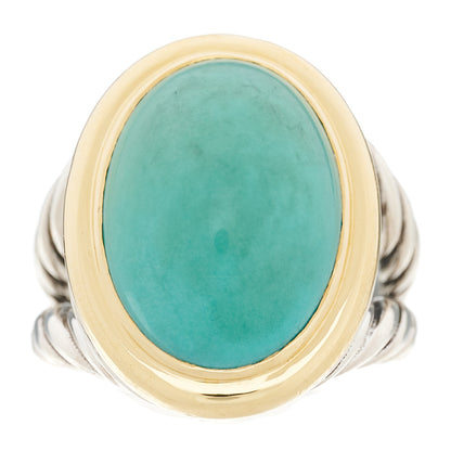 David Yurman Sterling Silver 18K Yellow Gold Turquoise 13mm Signature Oval Ring 54 6.75 1 of 6