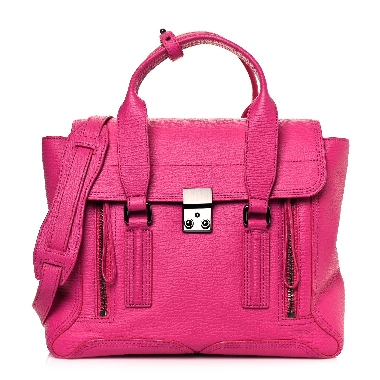 3.1 Phillip Lim Textured Calfskin Medium Pashli Satchel Bright Fuchsia 1 of 12