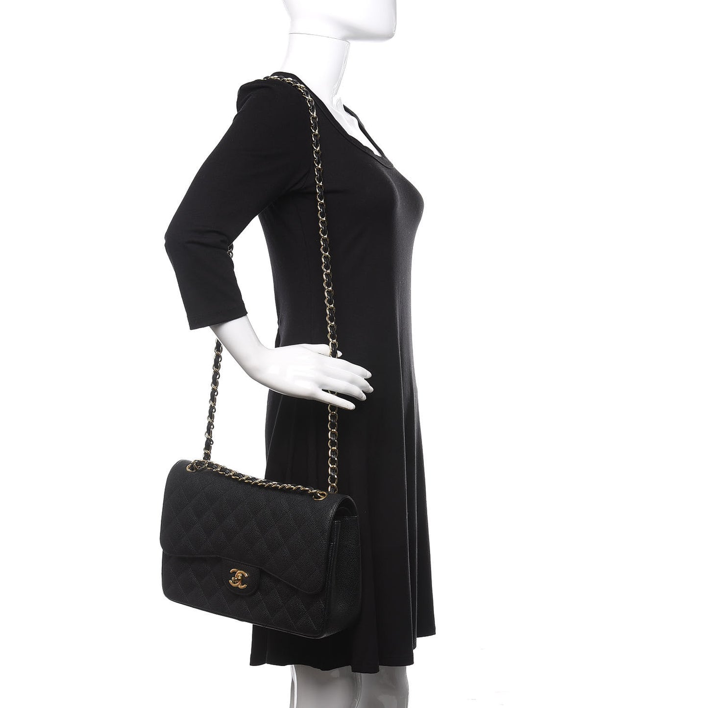 Caviar Quilted Jumbo Double Flap Black