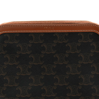 Celine Triomphe Canvas Calfskin Medium Cosmetic Pouch Tan 8 of 12