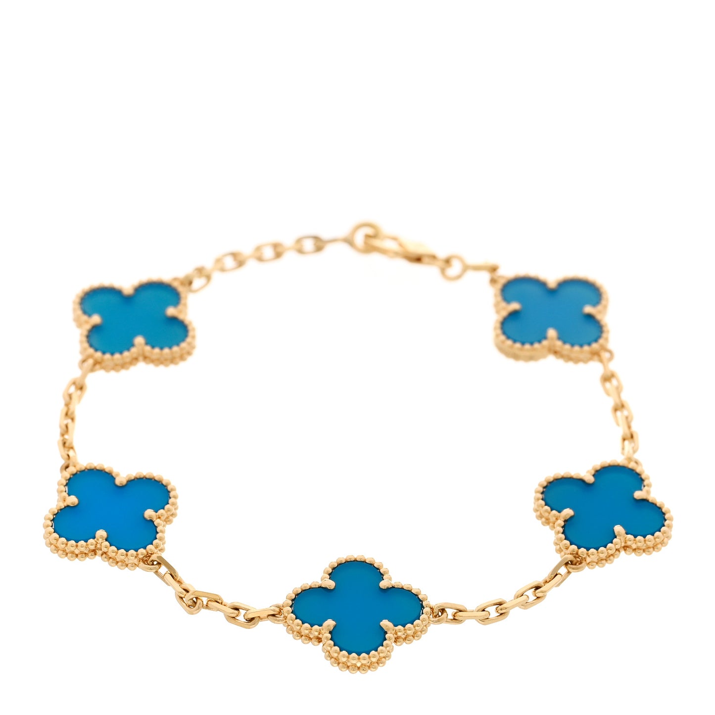 18K Yellow Gold Blue Agate 5 Motifs Vintage Alhambra Bracelet