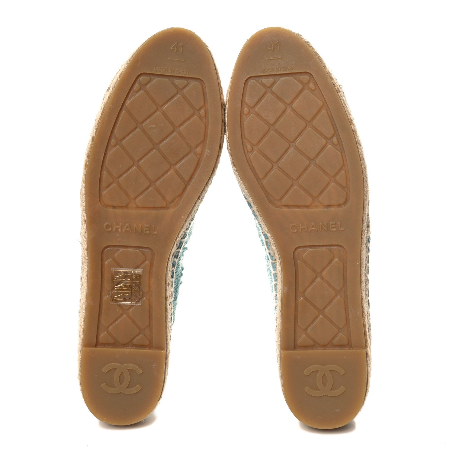 Chanel Mixed Fibers Jacquard Lambskin CC Espadrilles 41 Turquoise White 6 of 11