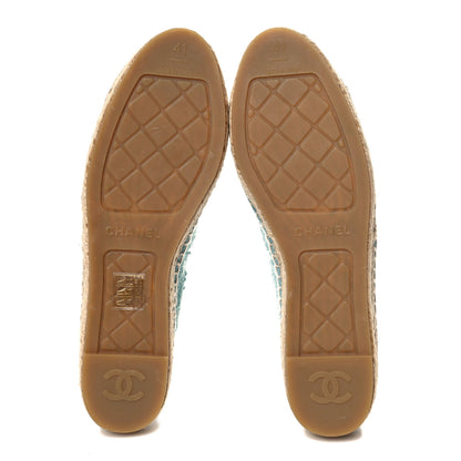 Chanel Mixed Fibers Jacquard Lambskin CC Espadrilles 41 Turquoise White 6 of 11