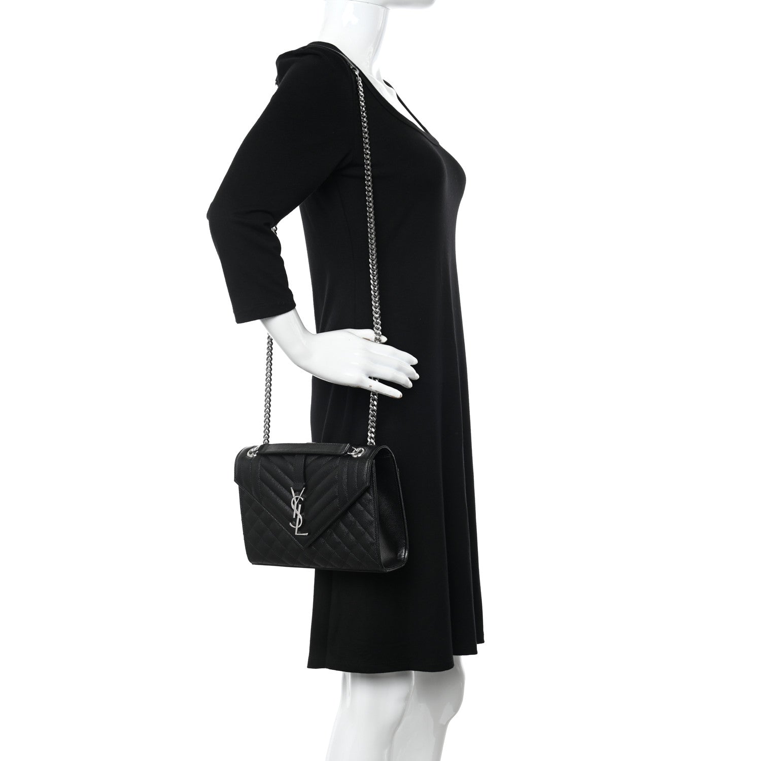 Saint Laurent Grain De Poudre Textured Mixed Matelasse Triquilt Medium Monogram Satchel Black 2 of 10