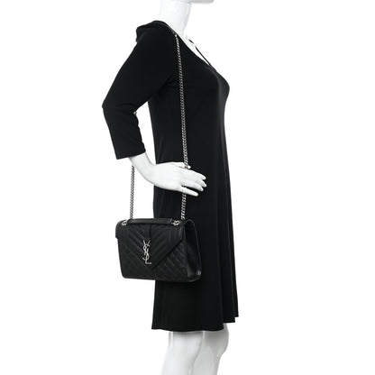 Saint Laurent Grain De Poudre Textured Mixed Matelasse Triquilt Medium Monogram Satchel Black 2 of 10