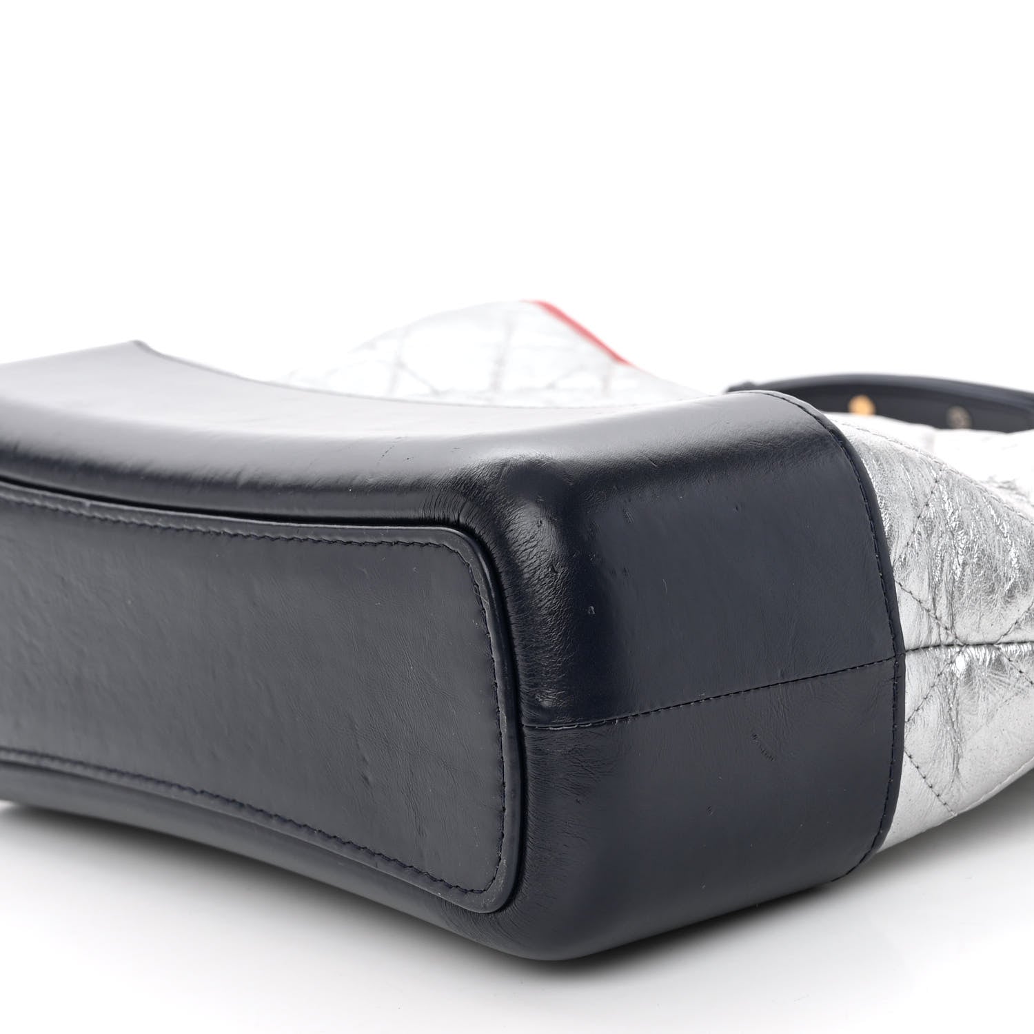 Chanel Metallic Aged Calfskin Quilted Medium Gabrielle Hobo Silver Navy Red 10 of 11