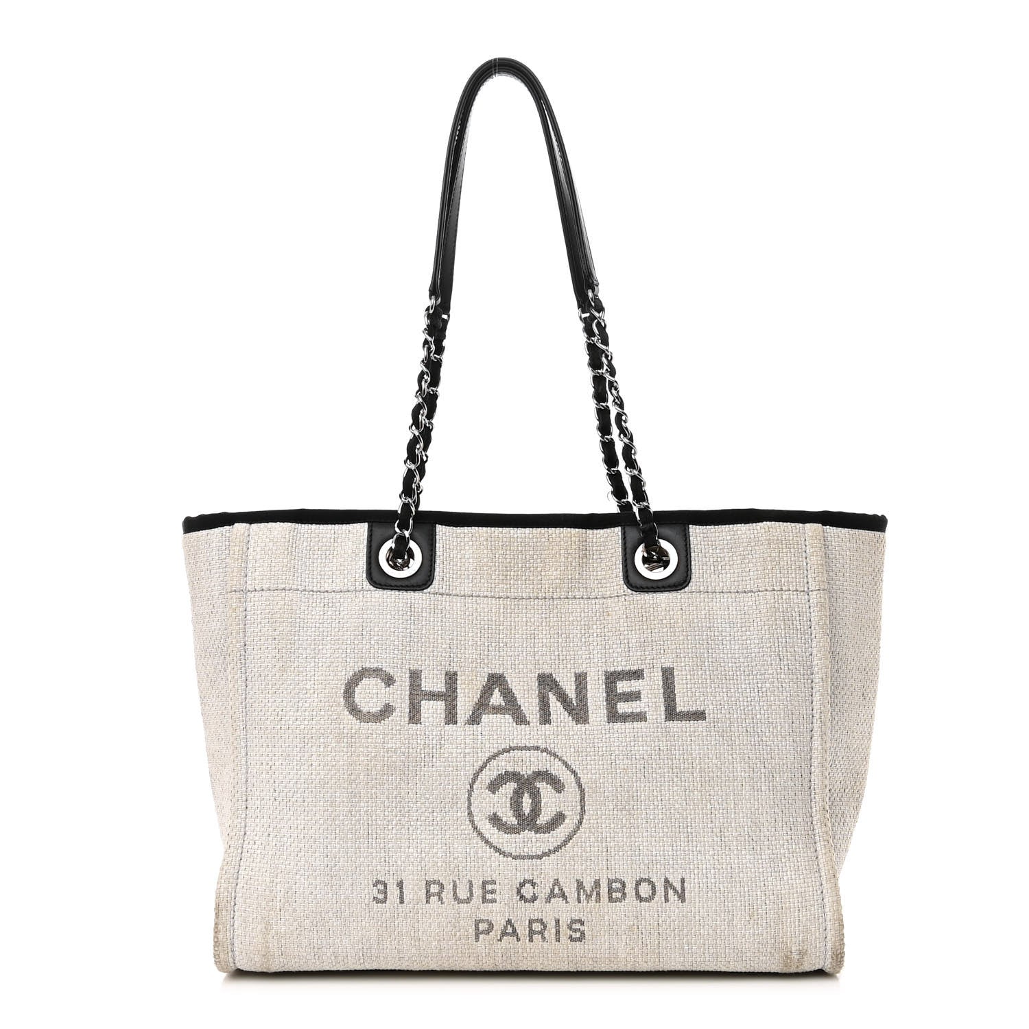 Chanel Woven Straw Raffia Small Deauville Tote Grey 1 of 14