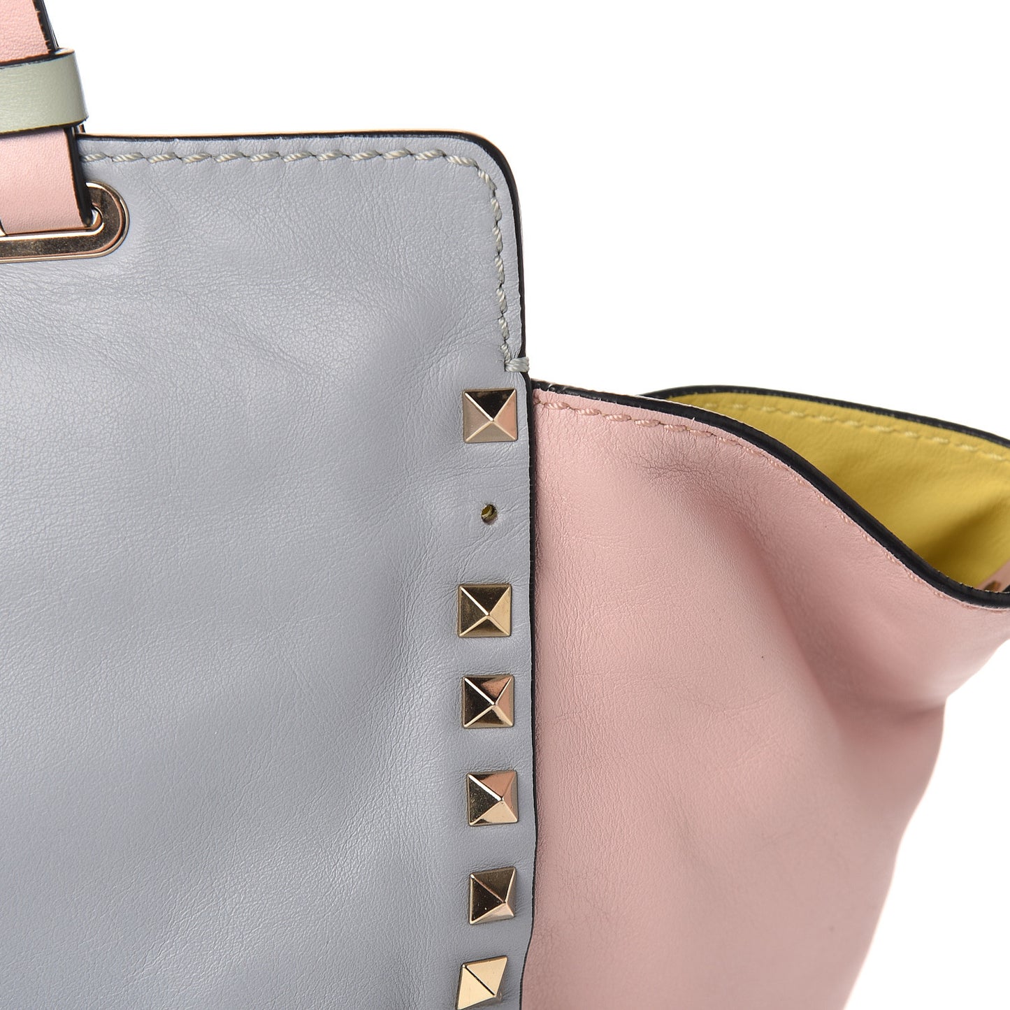 Vitello Watercolor Medium Rockstud Tote Rose Green Yellow Sky