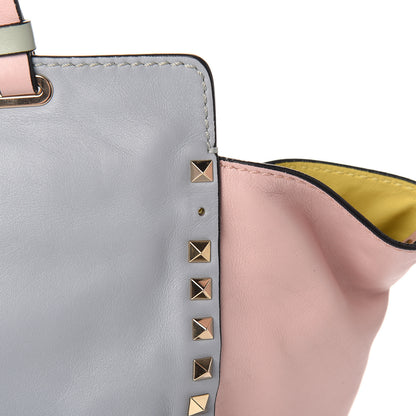 Valentino Garavani Vitello Watercolor Medium Rockstud Tote Rose Green Yellow Sky 8 of 14